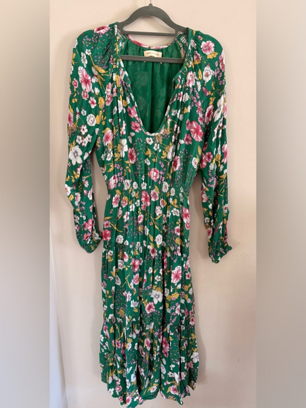Urban Outfitters Green Floral Long Sleeve Maxi Dress